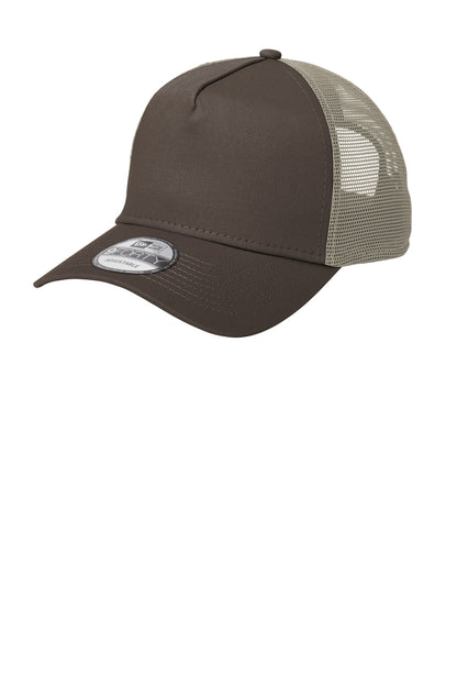 Left View of Choc/Khaki New Era Snapback Trucker Cap. NE205 plain
