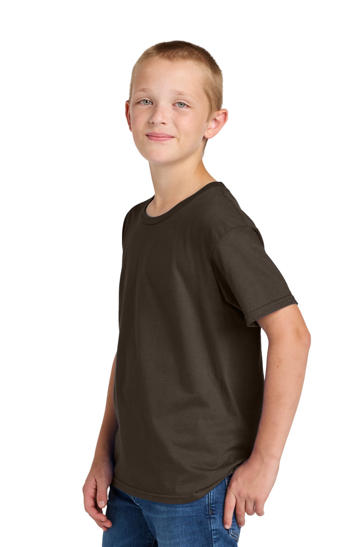 Left View of Chocolate Jerzees Classics Youth Cotton T-Shirt 363Y plain