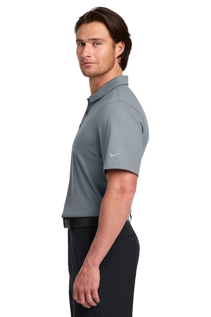 Left View of Cool Grey Nike Dri-FIT Embossed Tri-Blade Polo. 838964 plain