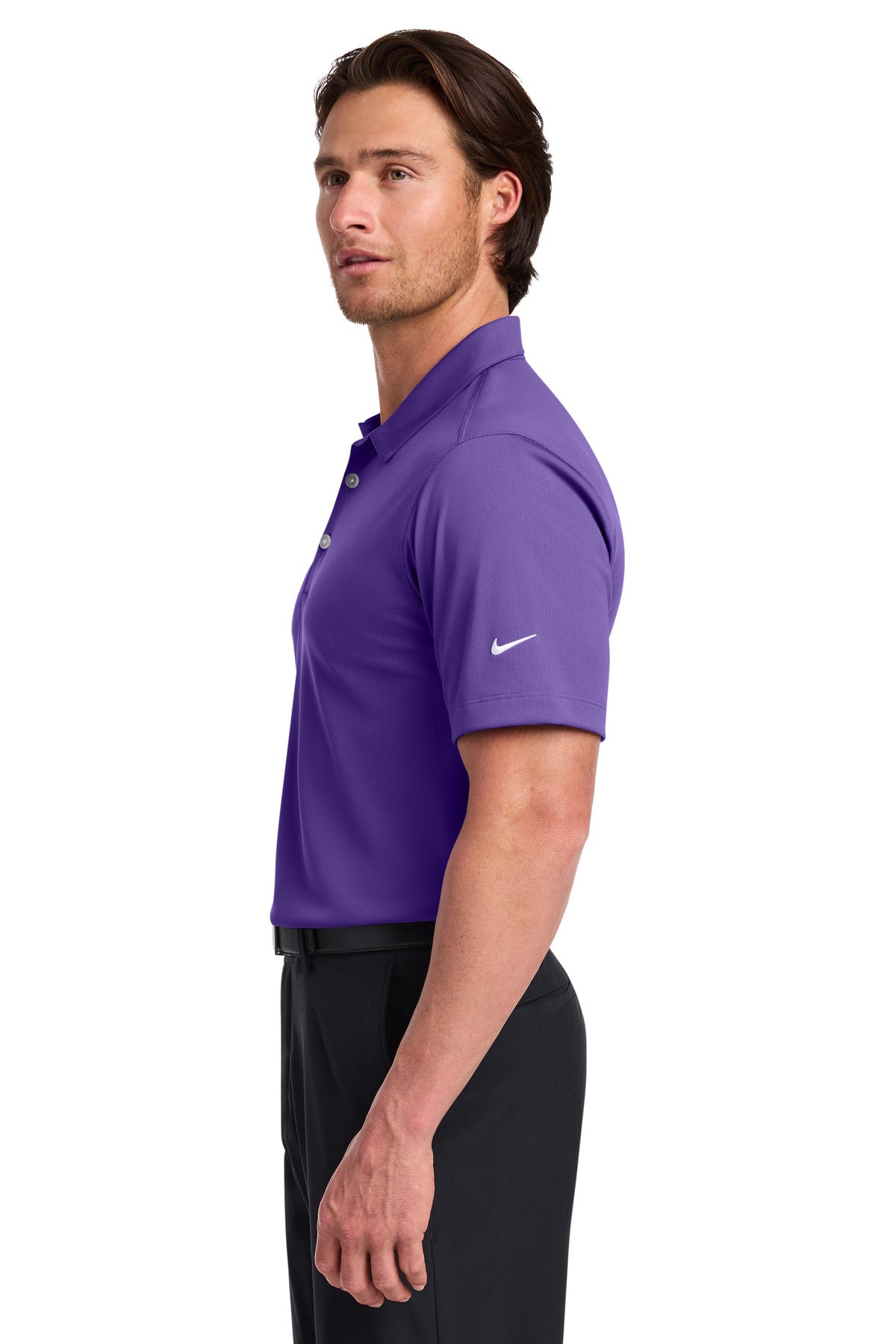 Left View of Court Purple Nike Dri-FIT Vertical Mesh Polo. 637167 plain