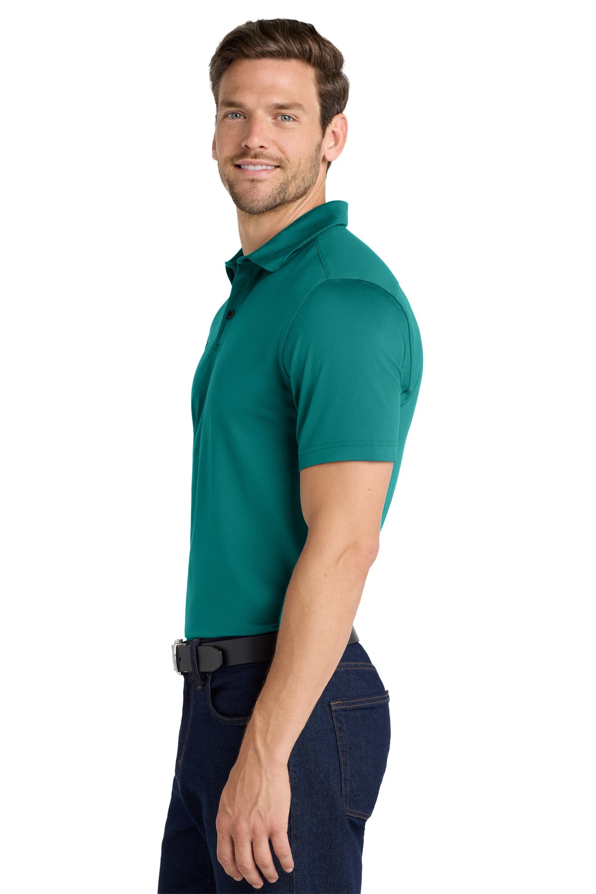 Left View of DarkTeal Port Authority City Stretch Polo K682 plain