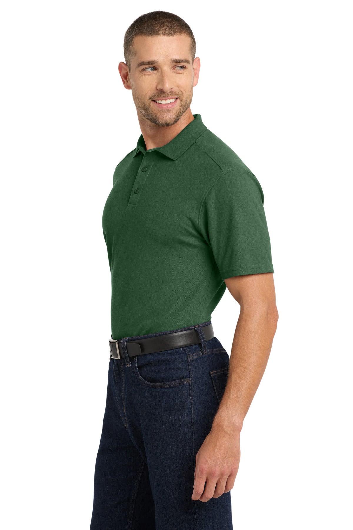 Left View of Deep Forest Gn Port Authority EZPerformance Pique Polo. K600 plain