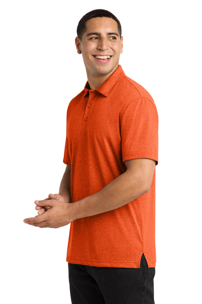 Left View of Deep Orange HR Sport-Tek Heather Contender Polo. ST660 plain