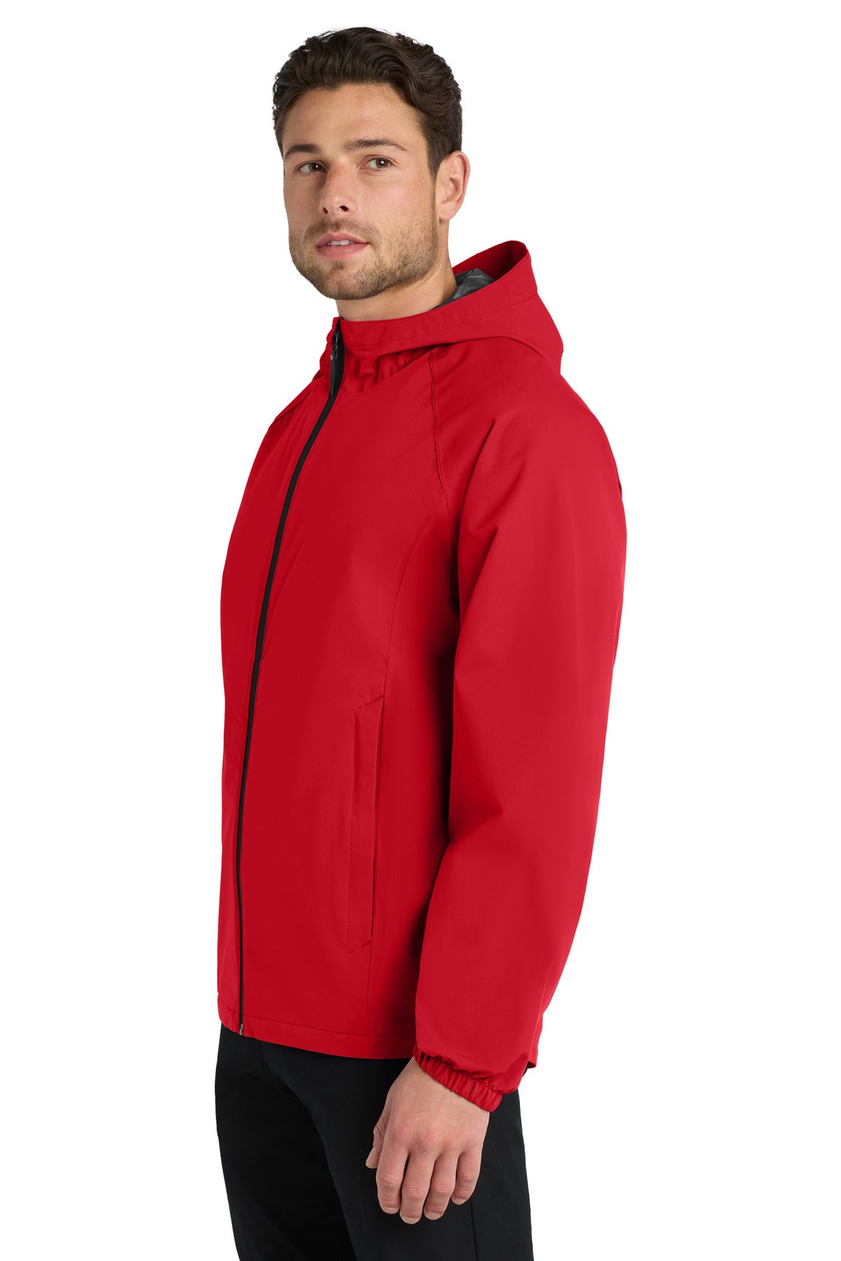 Left View of Deep Red Port Authority Essential Rain Jacket J407 plain