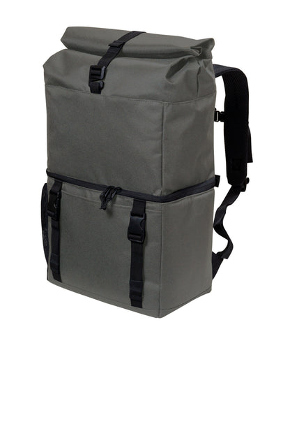 Left View of DkChar/Blk Port Authority 18-Can Backpack Cooler BG501 plain