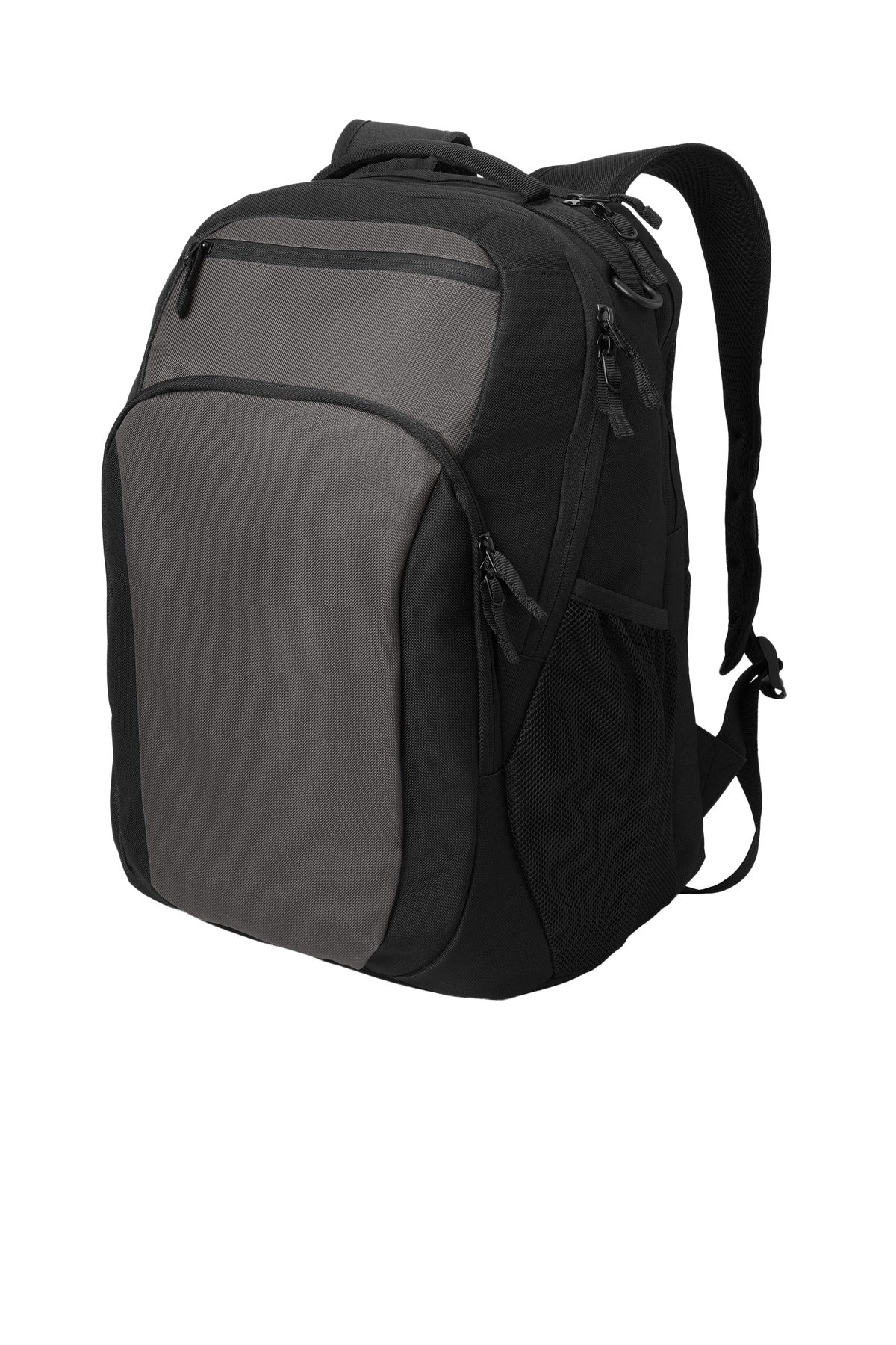 Left View of DkChar/Blk Port Authority Transport Backpack BG232 plain