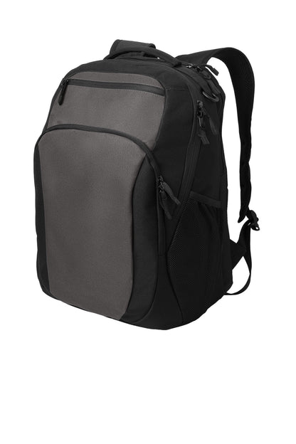 Left View of DkChar/Blk Port Authority Transport Backpack BG232 plain