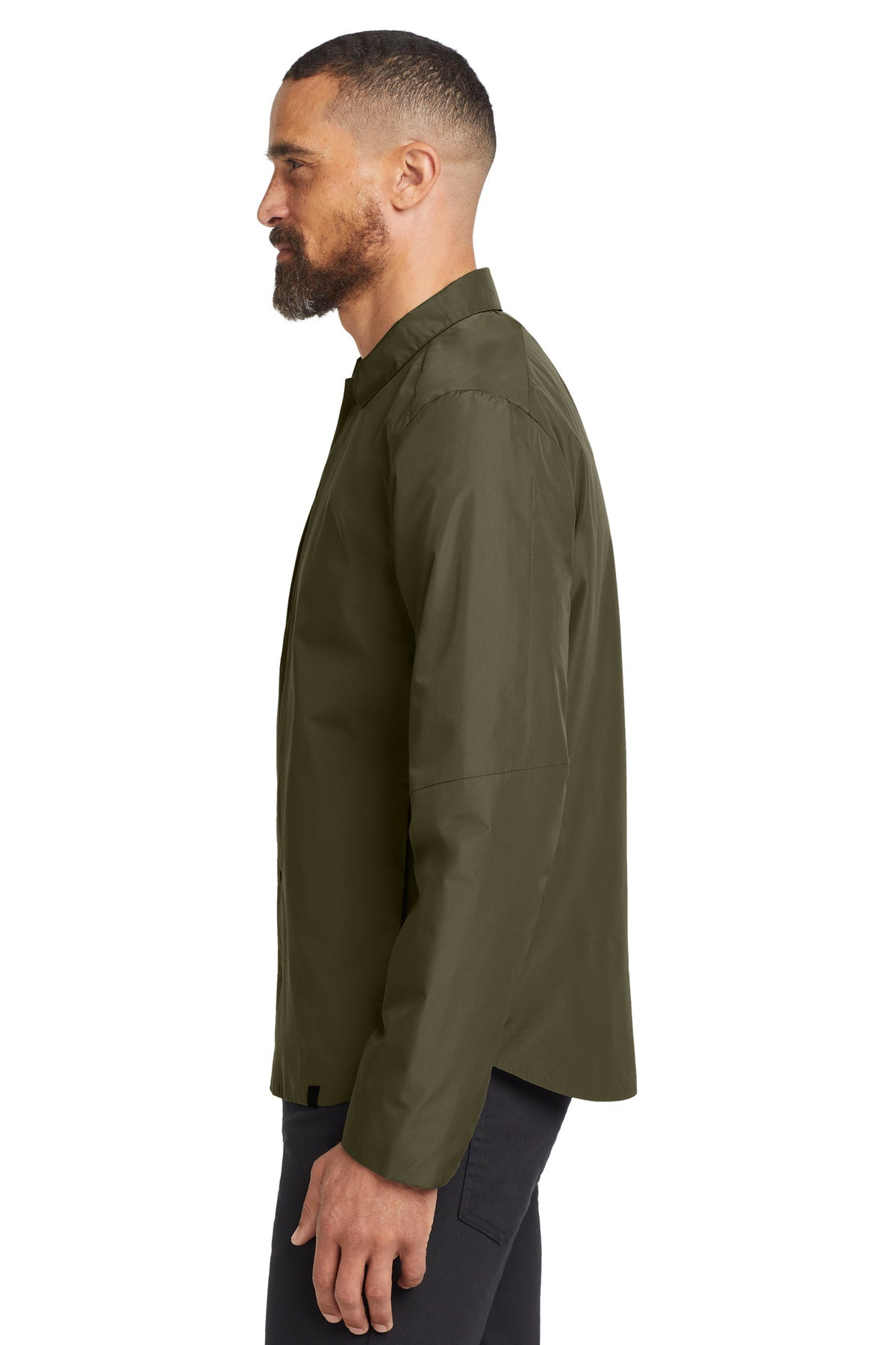 Left View of Drive Green OGIO Reverse Shirt Jacket. OG754 plain