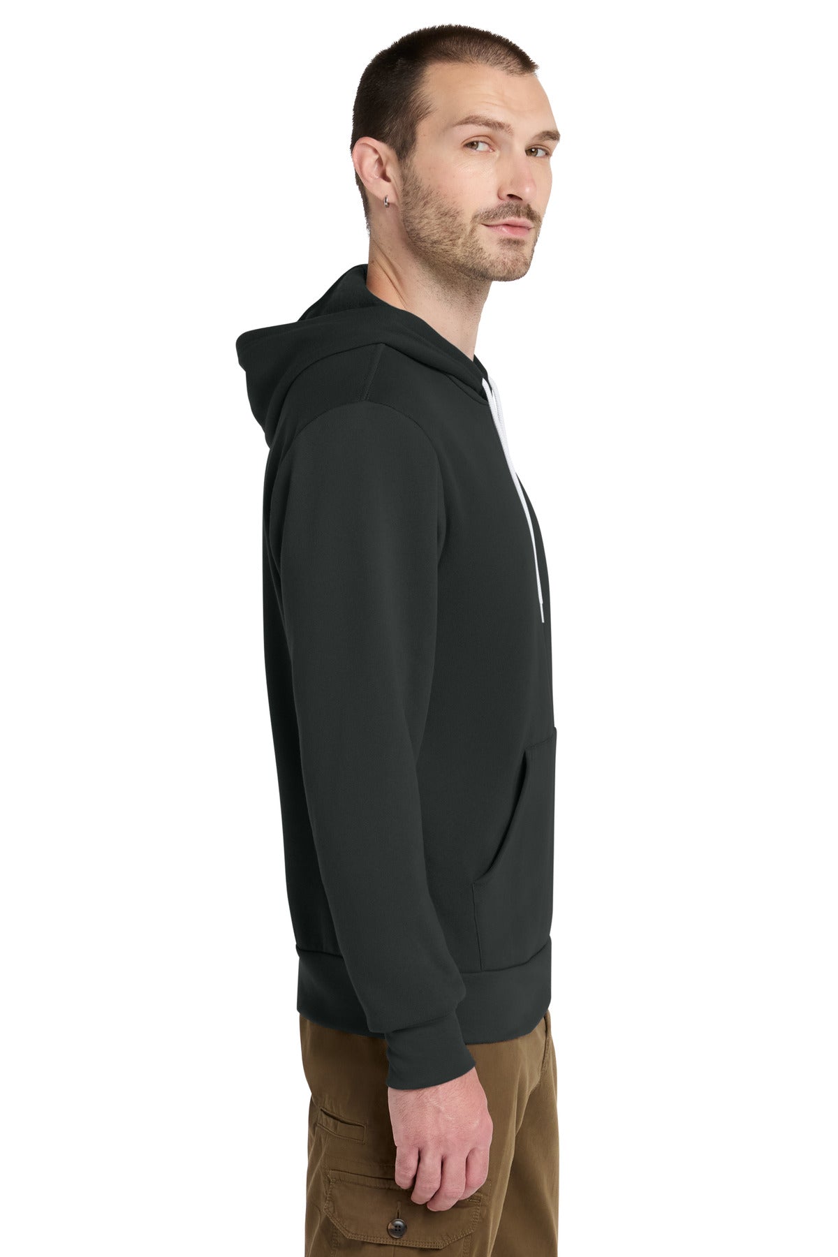 Left View of DTG Dark Grey BELLA+CANVAS Unisex Sponge Fleece Pullover Hoodie. BC3719 plain