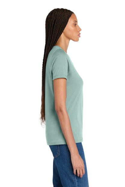 Left View of DustyBlue BELLA+CANVAS Women's Relaxed Jersey Short Sleeve Tee. BC6400 plain