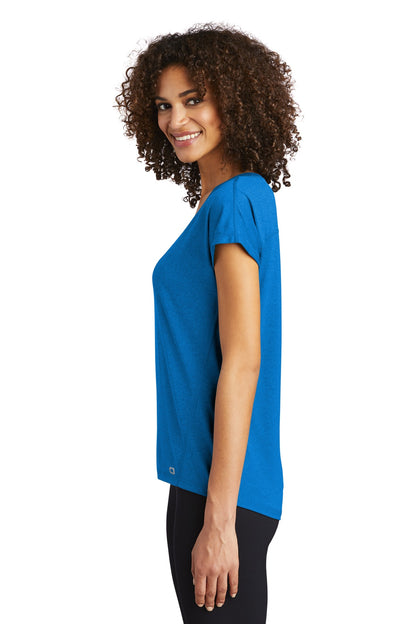 Left View of Electric Blue OGIO Women's Pulse Dolman Tee LOE324 plain