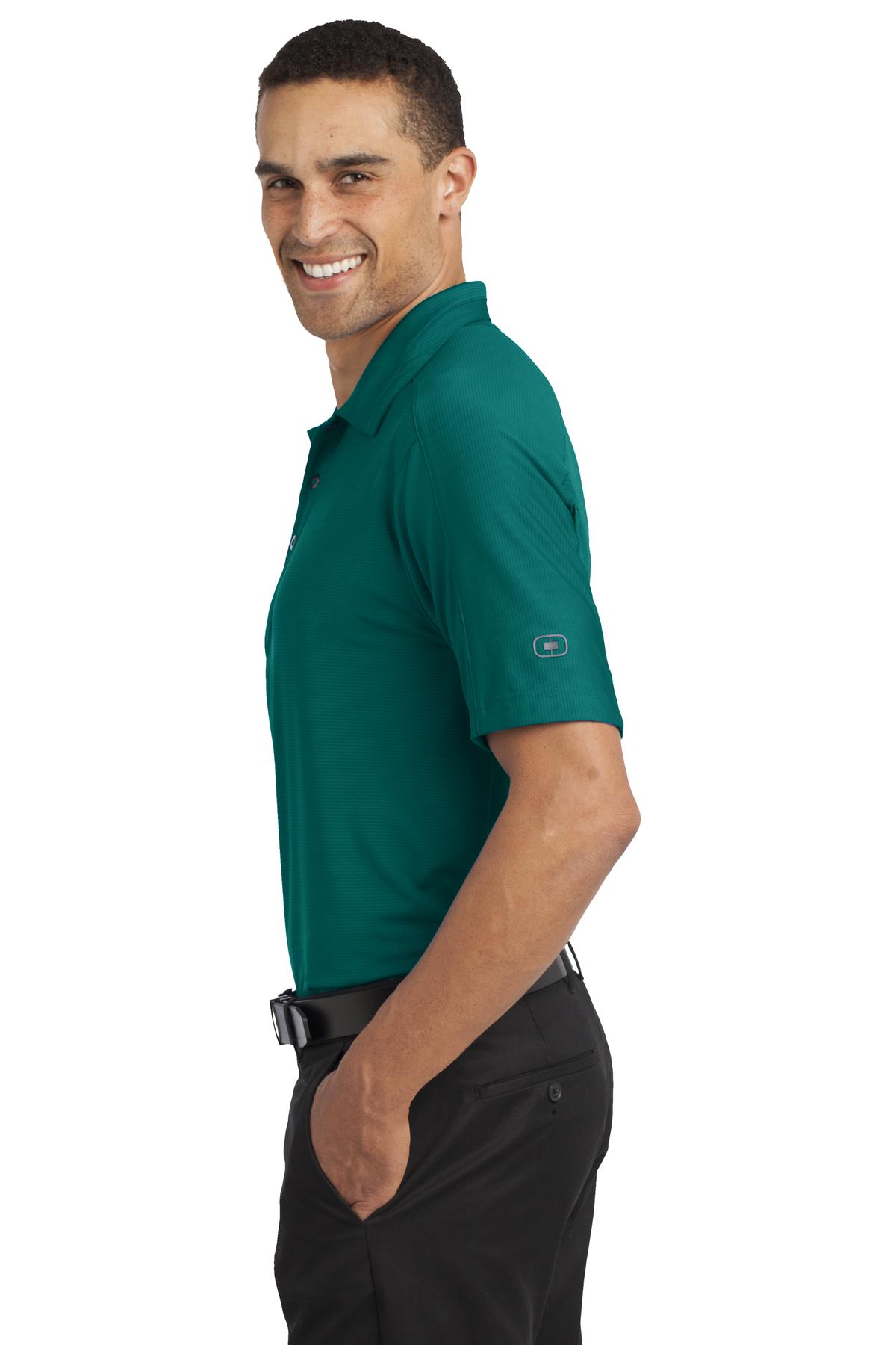 Left View of Fuel Green OGIO Linear Polo. OG1030 plain