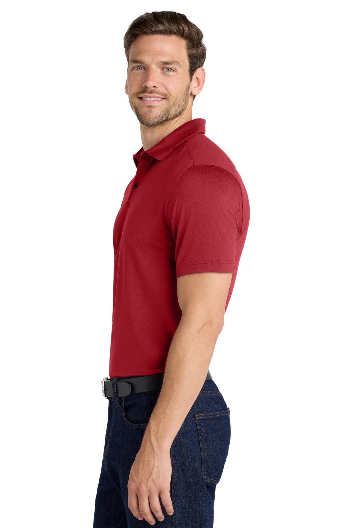 Left View of Garnet Port Authority City Stretch Polo K682 plain
