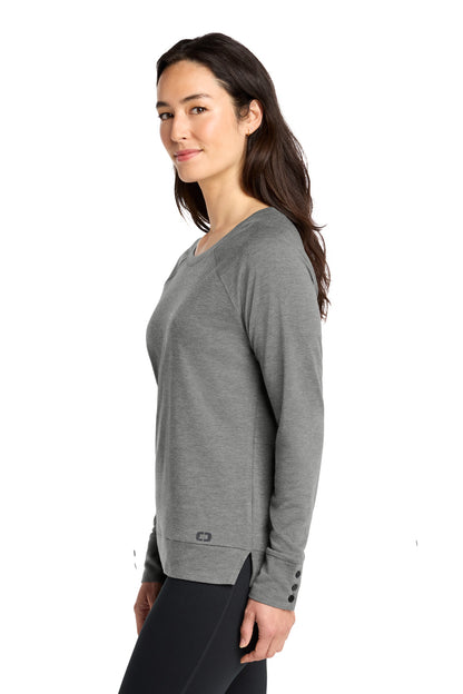 Left View of GearGrey OGIO Women's Command Long Sleeve Scoop Neck LOG150 plain