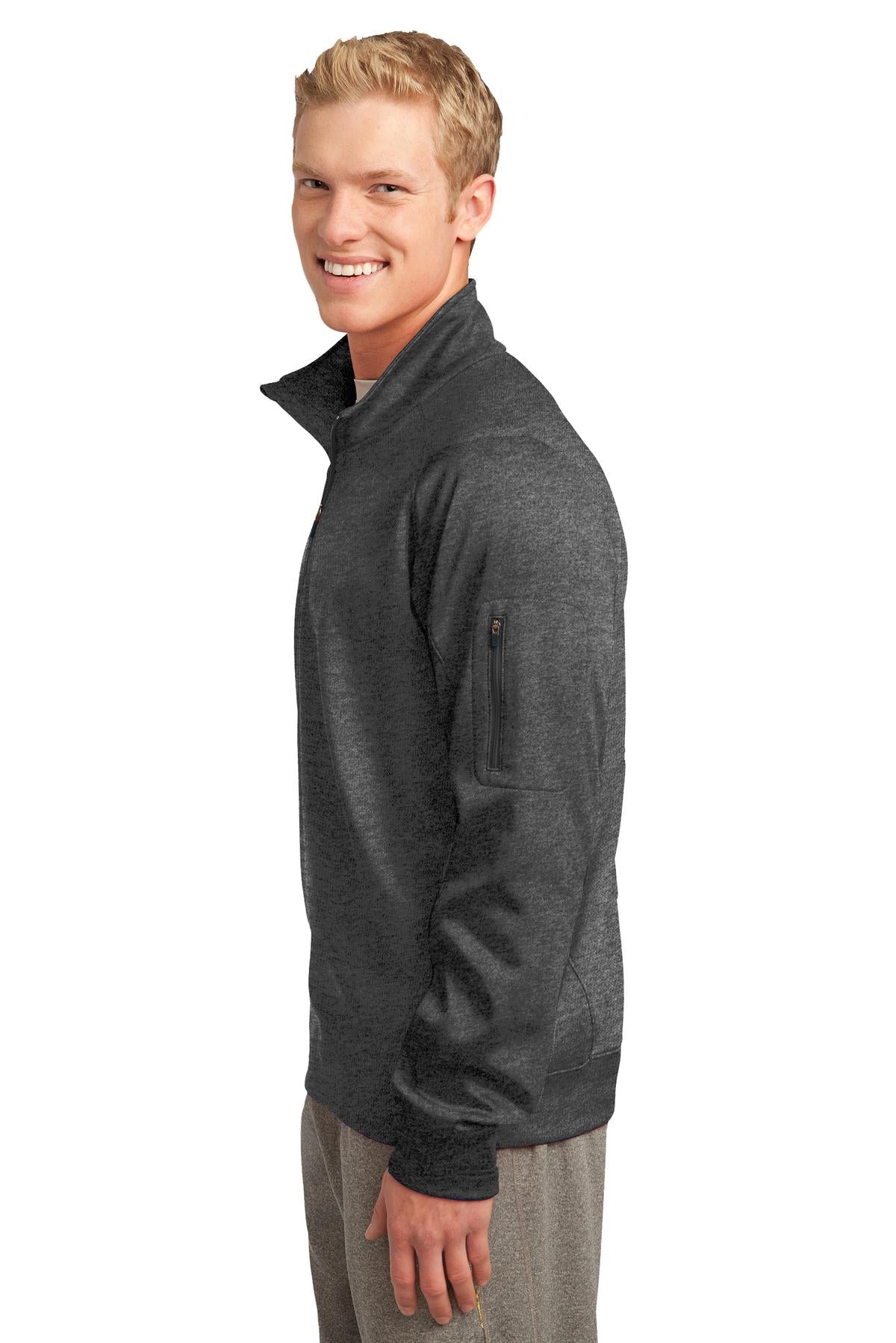 Left View of Graphite Hthr Sport-Tek Tech Fleece 1/4-Zip Pullover. F247 plain