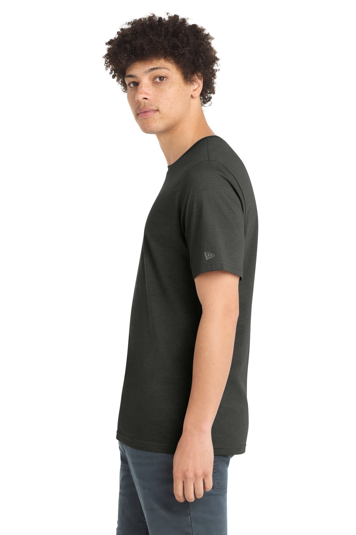 Left View of Graphite New Era Tri-Blend Tee NEA135 plain