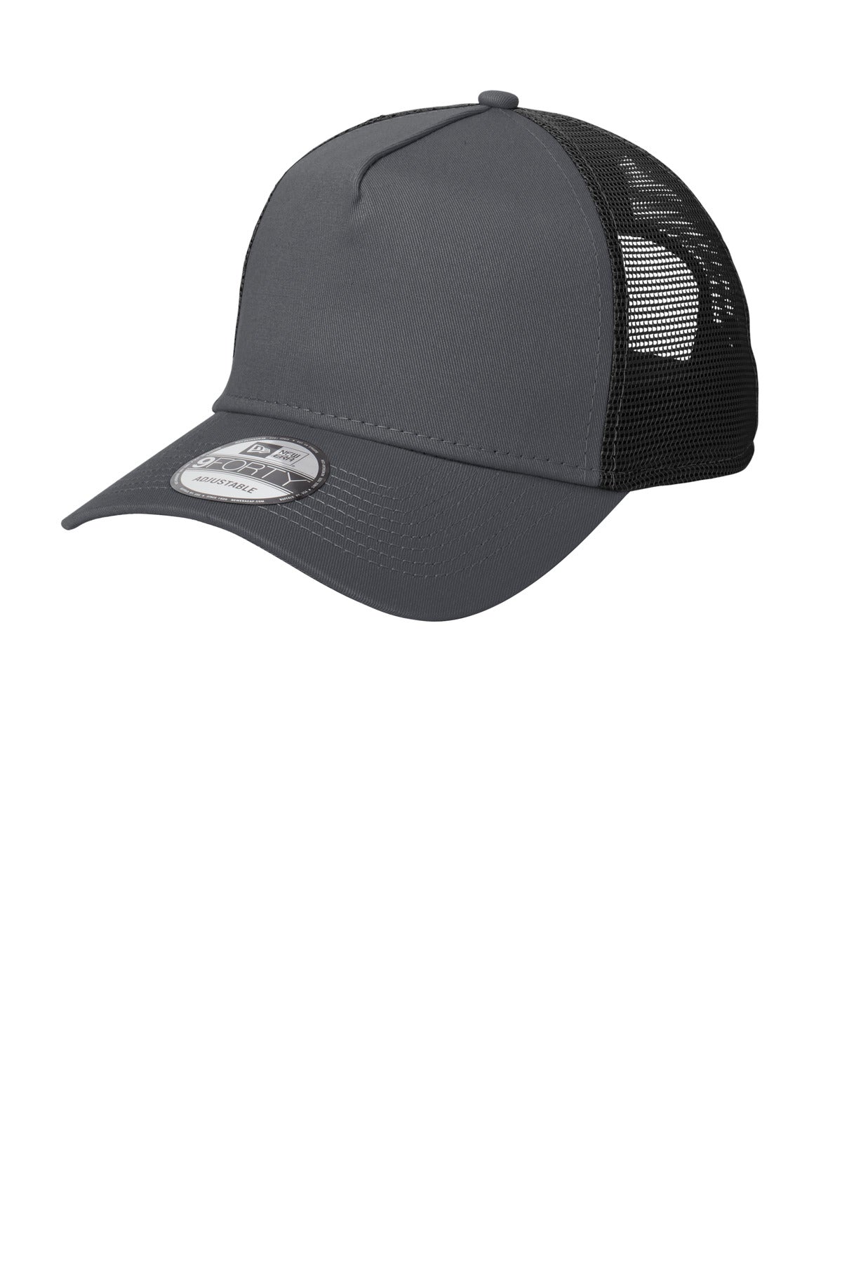 Left View of Graphite/Black New Era Snapback Trucker Cap. NE205 plain