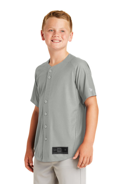Left View of Grey New Era Youth Diamond Era Full-Button Jersey. YNEA220 plain