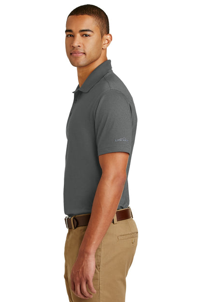 Left View of Grey Steel Eddie Bauer Performance Polo. EB102 plain