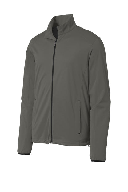 Left View of Grey Steel Port Authority Active Soft Shell Jacket. J717 plain