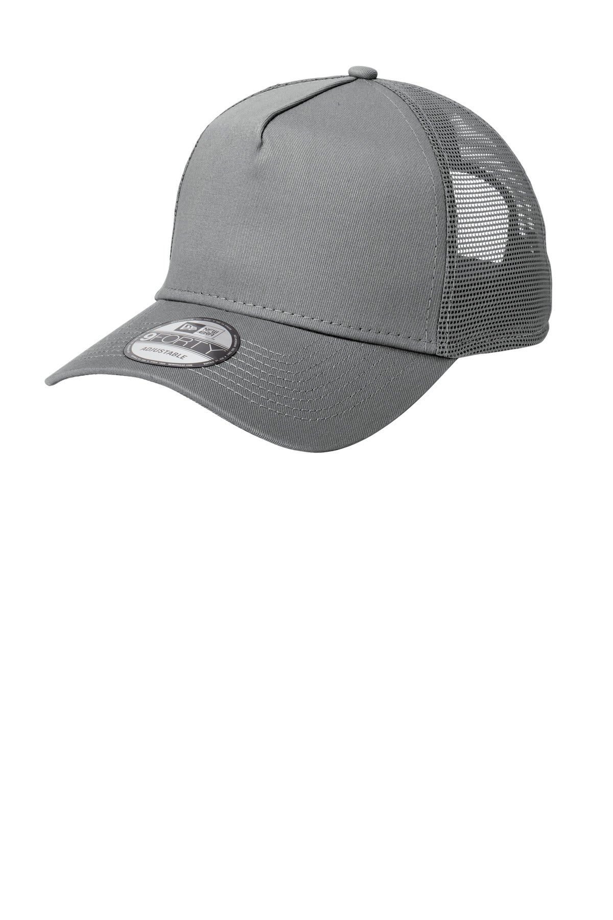 Left View of Grey/Grey New Era Snapback Trucker Cap. NE205 plain