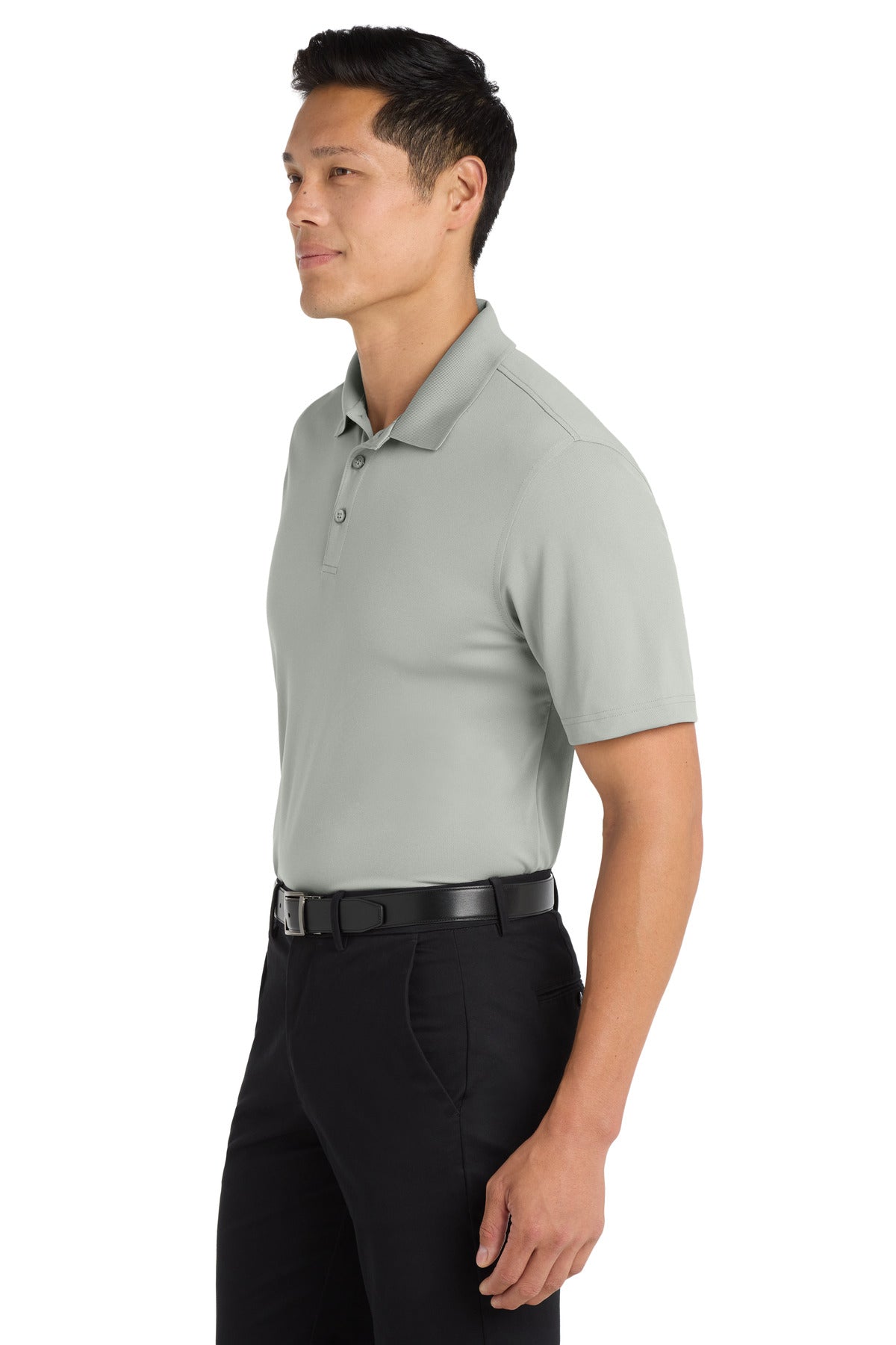 Left View of Gusty Grey Port Authority Dry Zone UV Micro-Mesh Polo. K110 plain