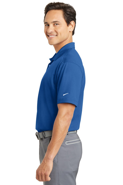 Left View of Gym Blue Nike Dri-FIT Vertical Mesh Polo. 637167 plain
