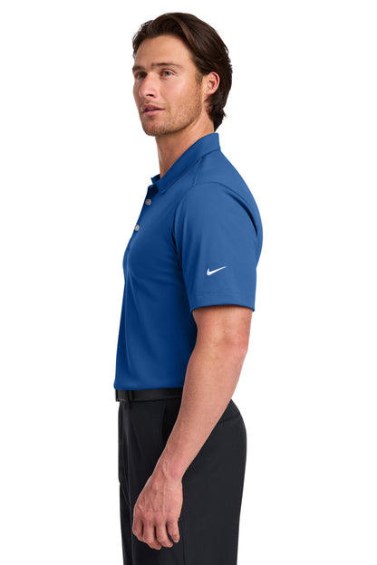 Left View of Gym Blue Nike Dri-FIT Vertical Mesh Polo. 637167 plain