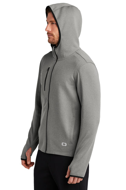 Left View of Heather Grey OGIO Stealth Full-Zip Jacket. OE728 plain