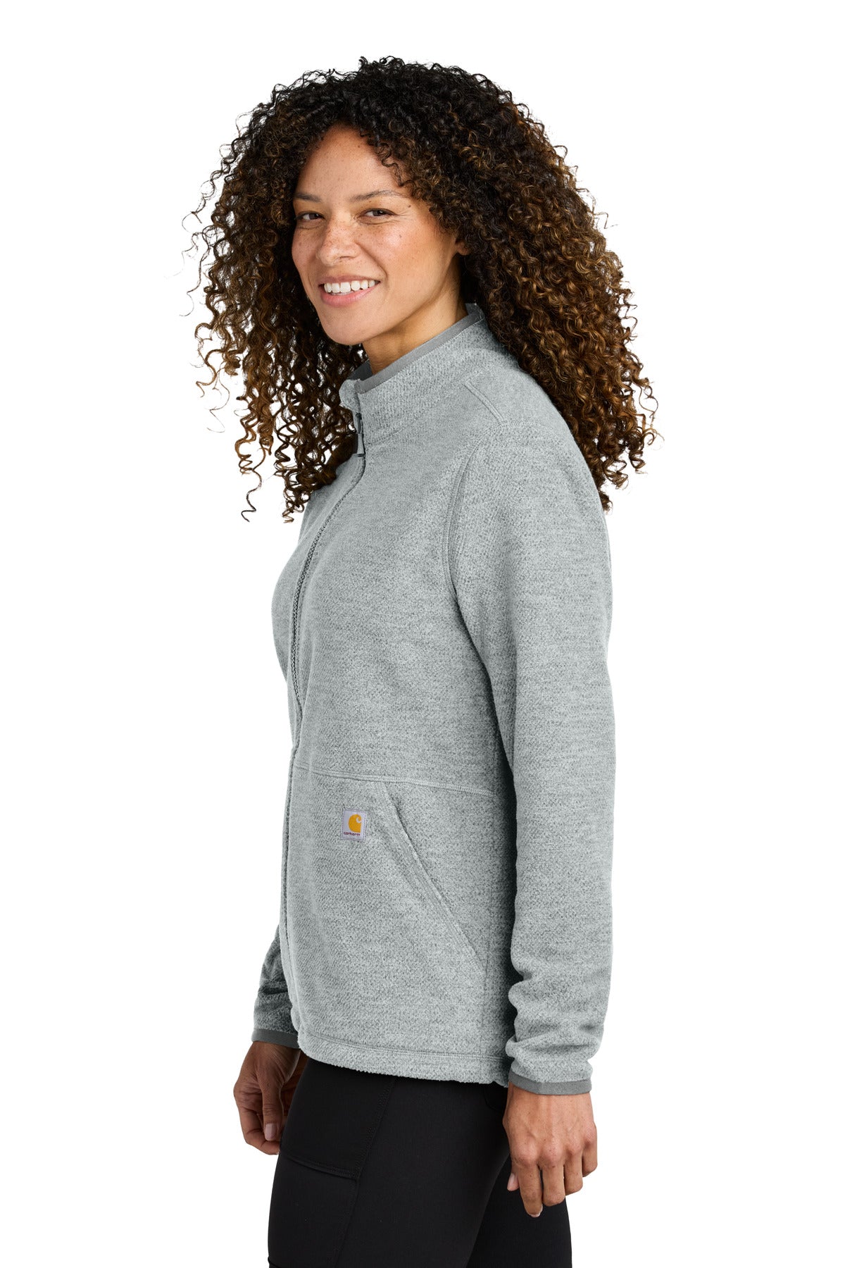 Left View of HthrGrey Carhartt Women's Textured Full-Zip Fleece Jacket CT106419 plain