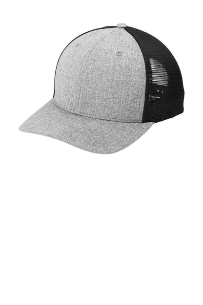 Left View of HtrSlv/Blk Port Authority Flexfit 110 Mesh Cap C110 plain