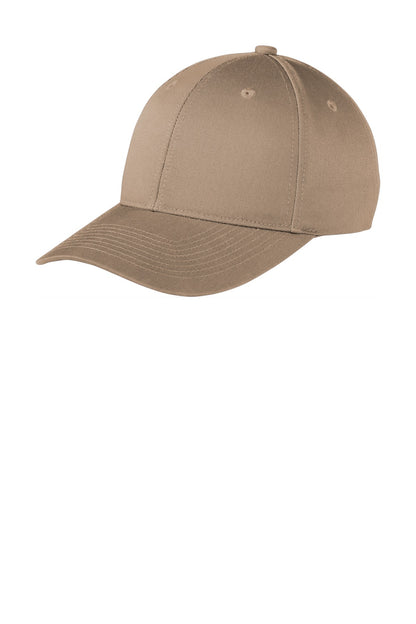 Left View of Khaki Port Authority Snapback Fine Twill Cap C801 plain