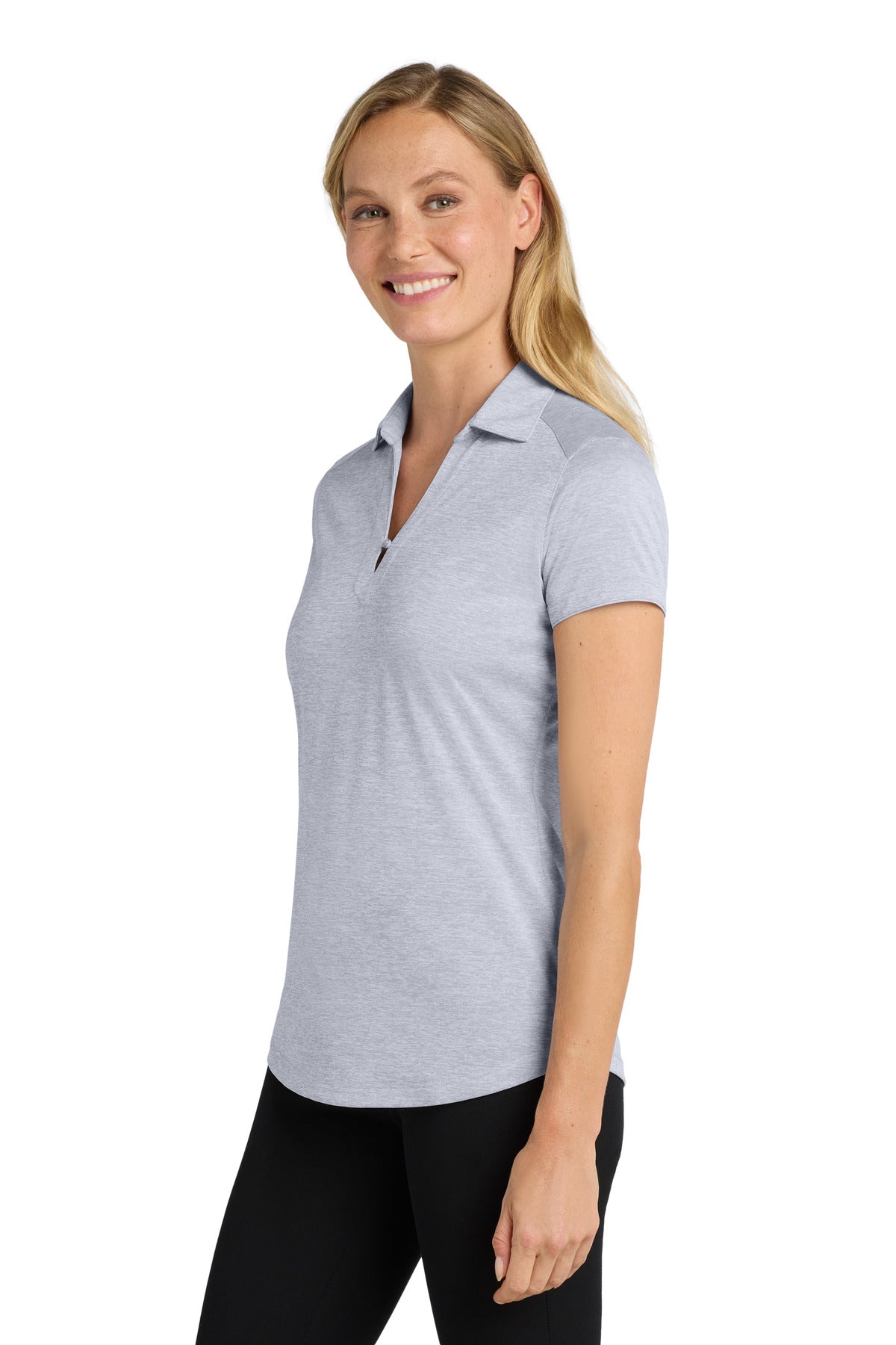 Left View of Light Grey Port Authority Women's Digi Heather Performance Polo. L574 plain
