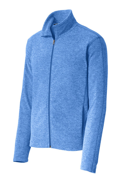 Left View of Light Royal He Port Authority Heather Microfleece Full-Zip Jacket. F235 plain