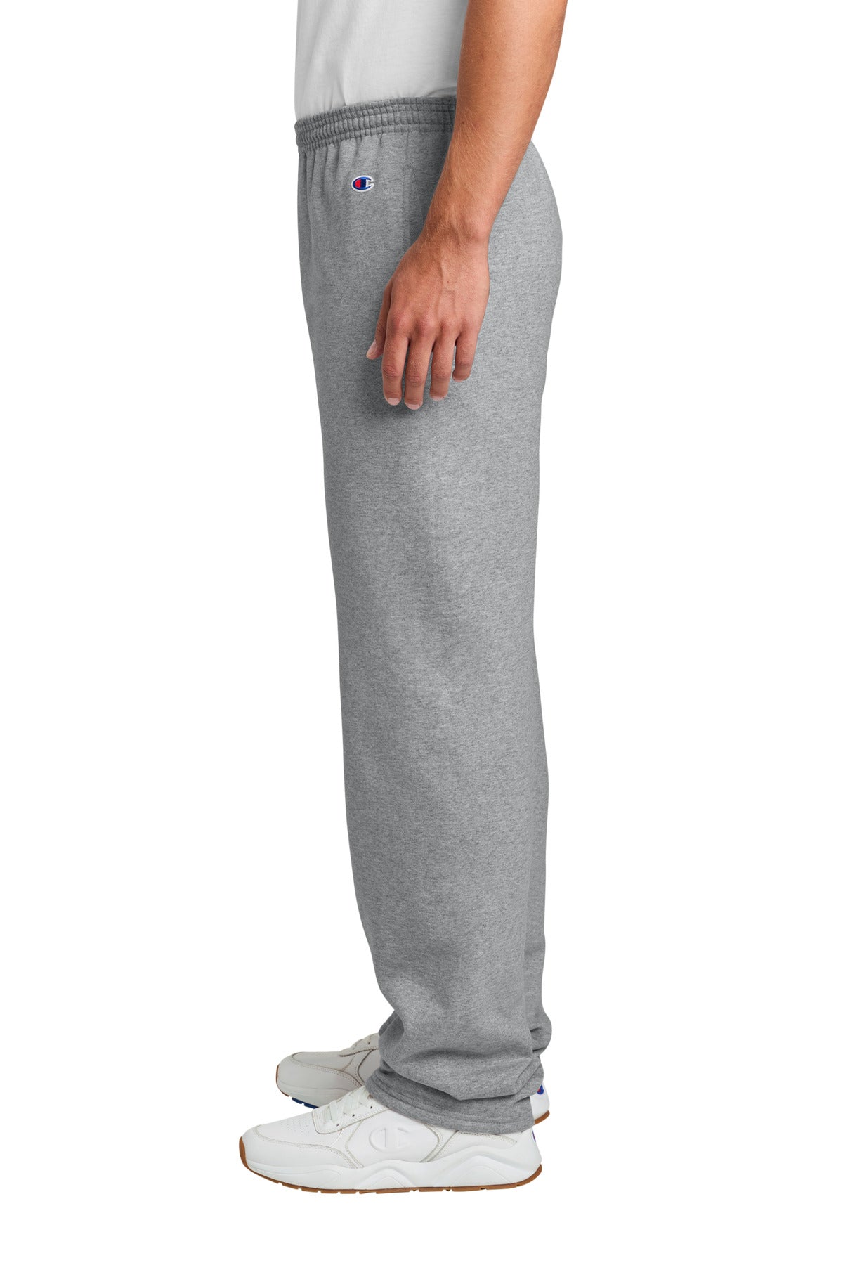 Left View of LightSteel Champion Powerblend Open Bottom Sweatpant P800 plain