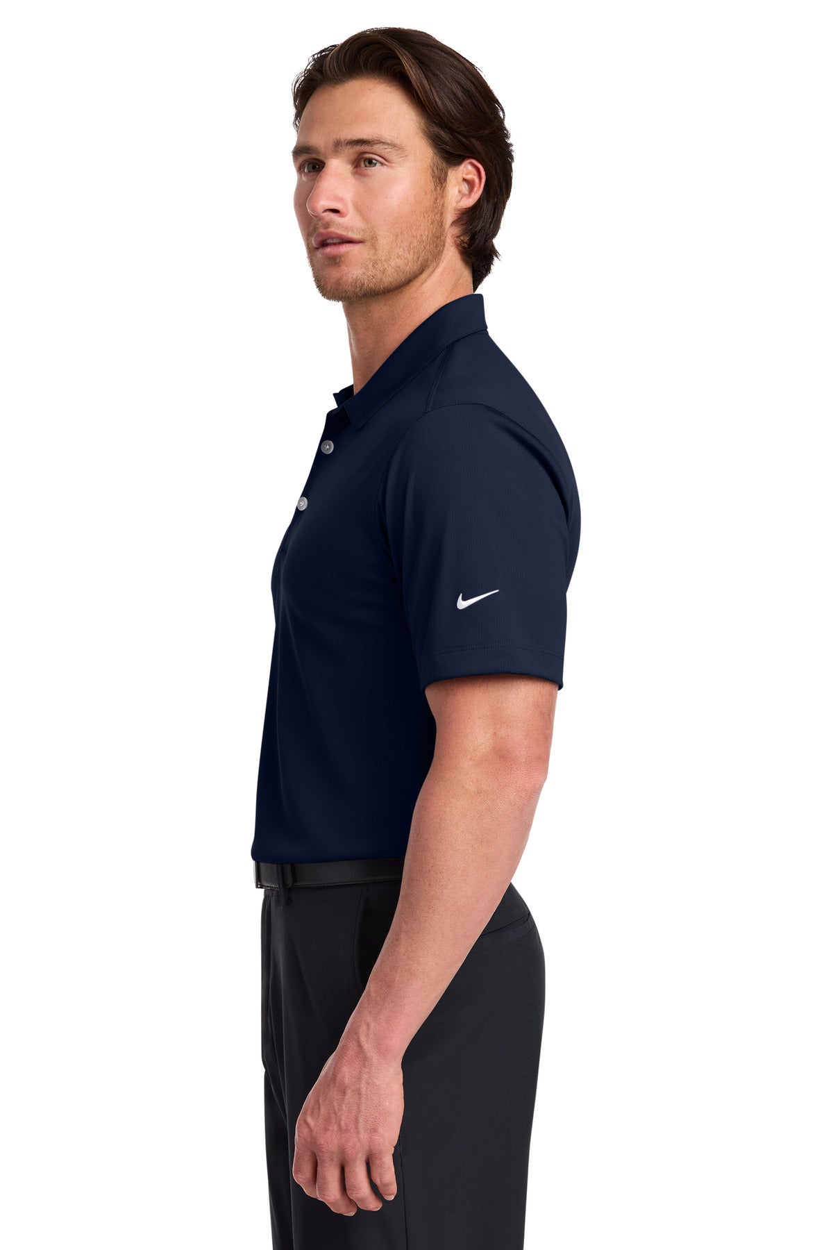 Left View of Marine Nike Dri-FIT Vertical Mesh Polo. 637167 plain