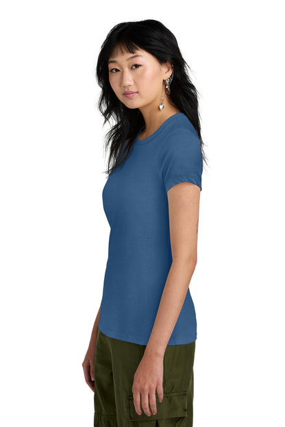 Left View of Maritime Blue District Women's Perfect Weight Tee. DM104L plain