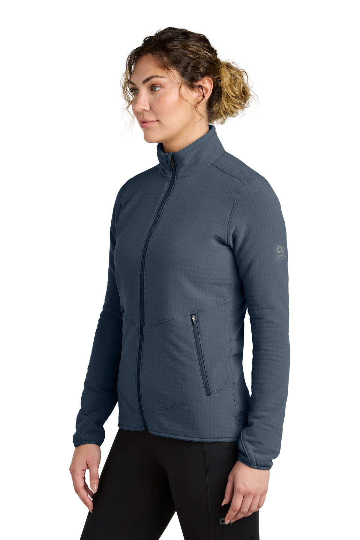 Left View of NavalBlue LIMITED EDITION Outdoor Research Women's Grid Soft Shell Jacket OR322265 plain