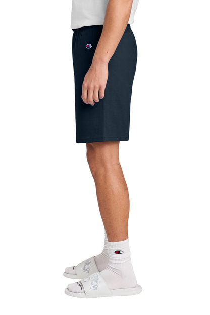Left View of Navy Champion Cotton Gym Short 8187 plain