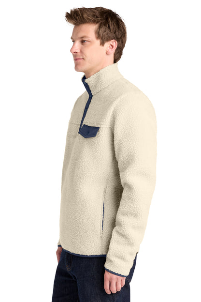 Left View of Oat/DsBNv Port Authority Camp Fleece Snap Pullover F140 plain