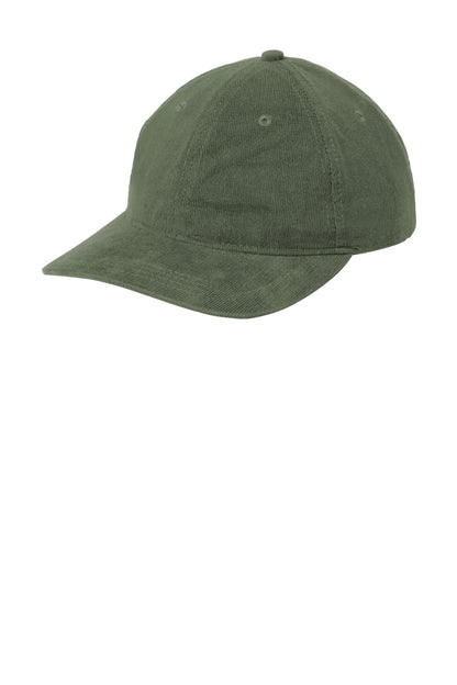 Left View of OliveGreen Port Authority Light Corduroy Dad Cap C973 plain