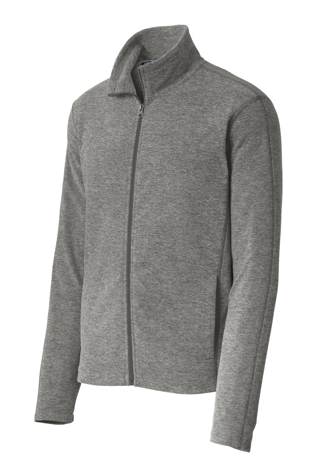 Left View of Pearl Grey Hea Port Authority Heather Microfleece Full-Zip Jacket. F235 plain