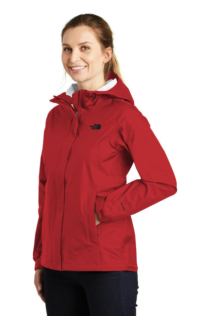 Left View of Rage Red The North Face Women's DryVent Rain Jacket. NF0A3LH5 plain