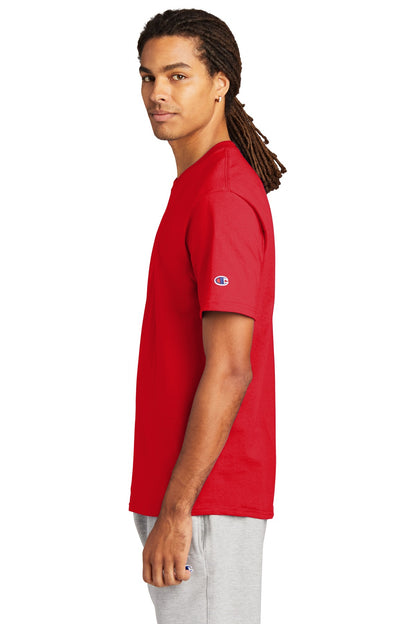 Left View of Red Champion Heritage 6-Oz. Jersey Tee T425 plain