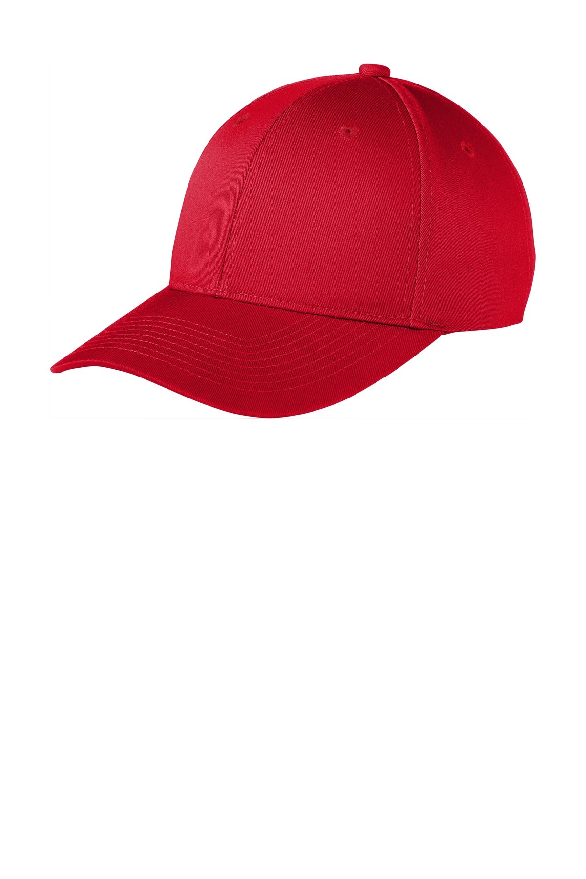Left View of Red Port Authority Snapback Fine Twill Cap C801 plain