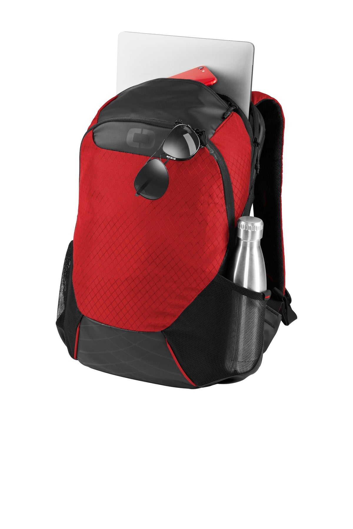 Left View of Ripped Red OGIO Basis Pack. 91003 plain