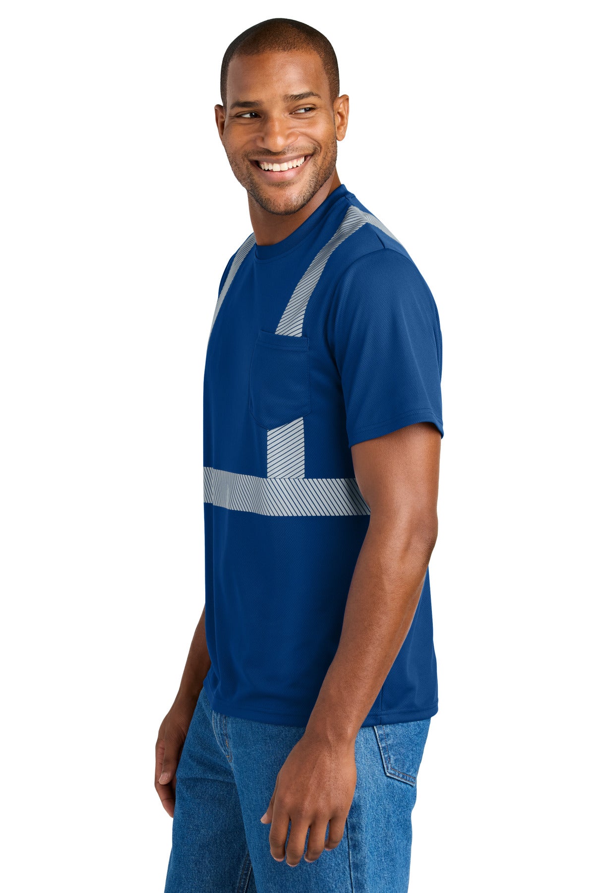 Left View of Royal CornerStone Enhanced Visibility Segmented Tape Tee CS206 plain