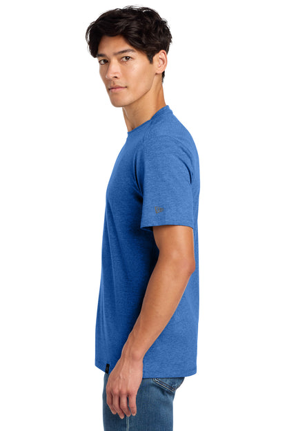Left View of Royal Heather New Era Heritage Blend Crew Tee. NEA100 plain