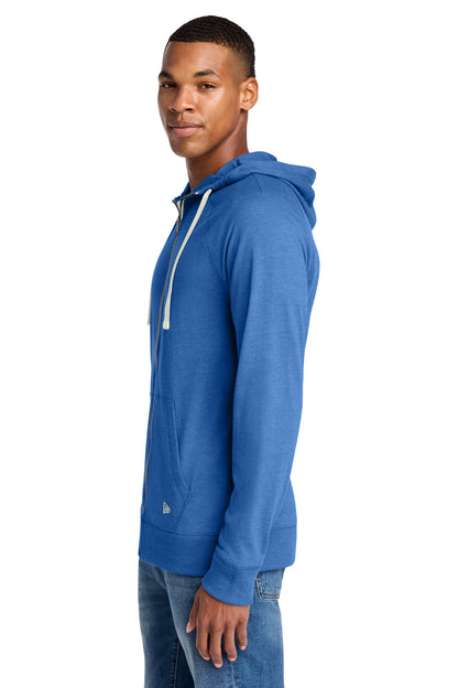Left View of Royal Heather New Era Sueded Cotton Blend Full-Zip Hoodie. NEA122 plain