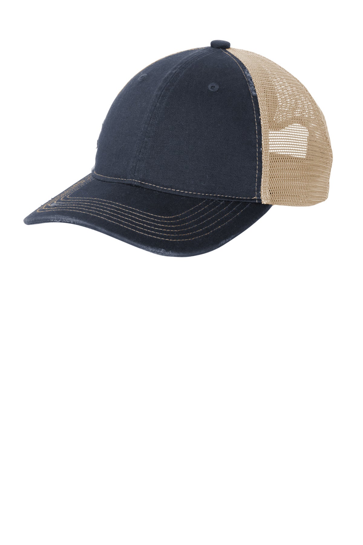 Left View of RvBlNv/Khk Port Authority Distressed Mesh Back Cap C600 plain